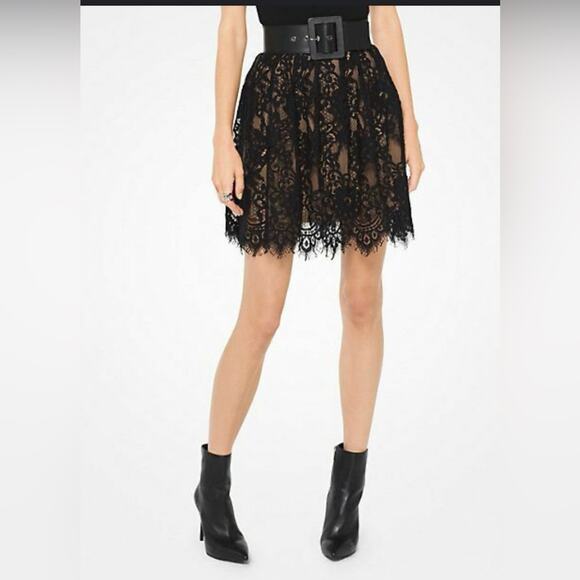Michael Kors Women's Lace-Print Ruffle-Hem Skirt ( Size 0-Black) - Picture 1 of 5